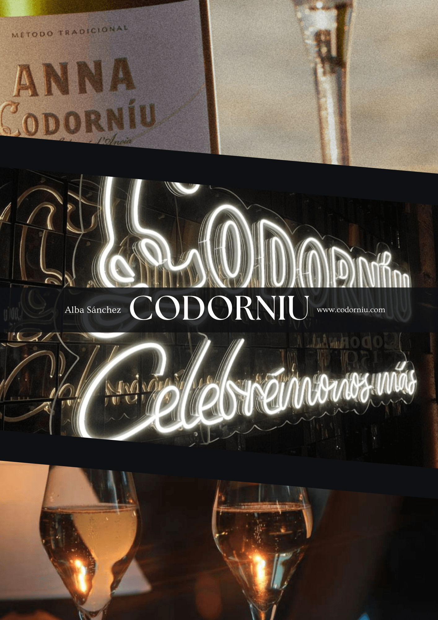 Botella de cava Codorníu en campaña de Navidad con iluminación cálida y decoración festiva